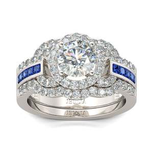 Jeulia 3-Piece Halo Round Cut <b>Sterling</b> <b>Silver</b> Fashion Ring <b>Set</b> - Product Image 1