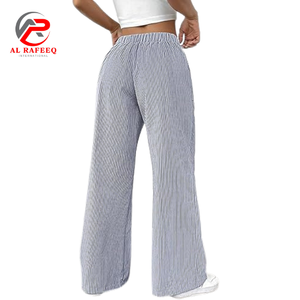 Femmes nouveau été taille haute pantalons décontractés couleur unie respirant toile polyvalent lâche cordon conception - Product Image 2