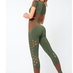 Venta al por mayor ropa de entrenamiento ropa de gimnasio camisa de calidad superior conjunto de Yoga para mujer conjuntos de Yoga de doble color ropa de Fitness transpirable - Product Image 3