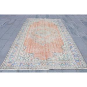 พรมตุรกีขนาด 6x9.7 ฟุต, พรมวินเทจ, พรมขนสัตว์ลายดอกไม้สีส้ม - Product Image 1