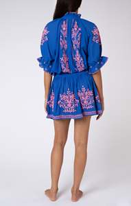 Customized 100% Cotton Work Blouse Neon Pink Floral Embroidery Free Size Includes <b>Slip</b> and Adjustable Waist Tie - Product Image 3