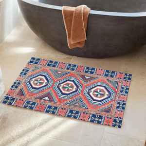 Tapis géométrique turc, tapis imprimé coloré, tapis bleu et rouge, tapis à poils doux - Product Image 5