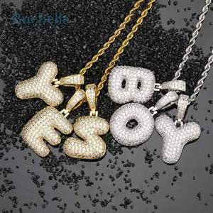 Bijoux Hip Hop personnalisés en argent 925 plaqué or 18 carats glacé 26 lettres à bulles pour Mwe - Product Image 2