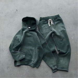 2025 alta calidad 400 GSM Sun Faded Wash Sudadera con capucha pantalones de chándal y Sudadera con capucha Conjunto personalizado lavado ácido desgastado chándal de gran tamaño - Product Image 4