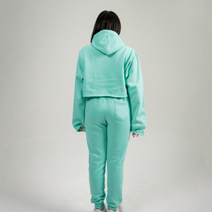 Conjunto Deportivo de Algodón con Logotipo Personalizado para Mujer, 2 Piezas, Sudadera Corta con Capucha y Pantalones Deportivos, Traje Deportivo Elegante y Transpirable para Calle - Product Image 6
