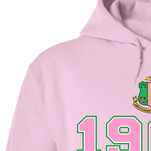 Sudadera con Capucha AKA 1908, Bordado en Rosa Claro y Verde, Sudadera con Capucha Personalizada para Hermandades Griegas - Product Image 2