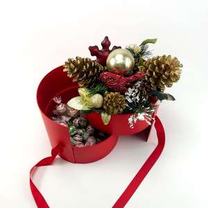 TRIHO TRb- 1376 boîte à fleurs de forme ronde de qualité supérieure boîte-cadeau Floral à 2 niveaux avec couvercle rouge - Product Image 2