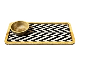 จานเสิร์ฟแบบใบขาวดำจานไม้สำหรับงานปาร์ตี้จานโฮสต์จุ่มพร้อมที่จับสลัดบาร์ชุดเสิร์ฟ - Product Image 6