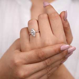 Marquise Lab Grown Solitaire Engagement <b>Ring</b> Classic Cut Diamond Pave <b>Band</b> Sterling Silver Gold 2.52 TCW VS1 Clarity 2.0mm <b>Band</b> - Product Image 3