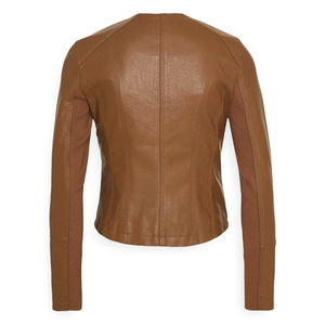 Automne hiver veste en cuir véritable pour femmes basique fermeture éclair col rabattu motif solide prix - Product Image 6
