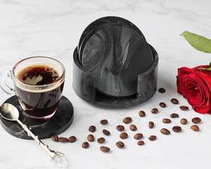 Juego de 4 Posavasos de Mármol Negro con Soporte, Jesmonite, Hechos a Mano, Minimalistas, Vajilla Neutral - Product Image 6