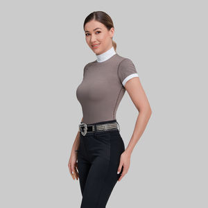 النساء الفروسية المنافسة ارتداء بلورات حجر قميص بيع بالجملة الملابس الرياضية قصيرة الأكمام تنفس ركوب الخيل وهمية الملابس المعرض - Product Image 3