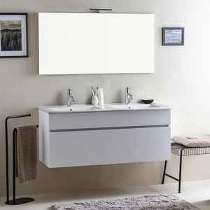 Mueble de Baño Moderno de Madera Blanca de 120 cm con Doble Lavabo, Juego de Baño Shanghai - Product Image 1