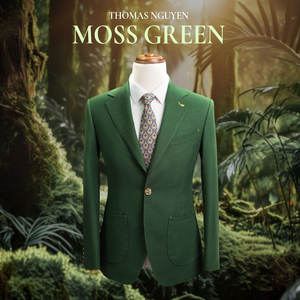 A Two-Piece Tailored Men's Suit in Moss Green featuring Jacket and <b>Trousers</b> from the Natural Color Collection, Made in Vietnam. - Product Image 2
