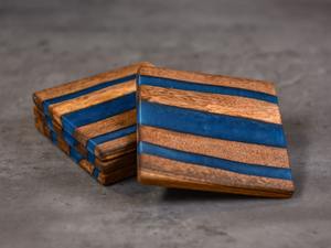 Juego de decoración para el hogar de diseñador auténtico Posavasos de madera con incrustaciones de hueso Material de piedra Verde Oliva (Juego de 4 piezas con soporte) - Product Image 2