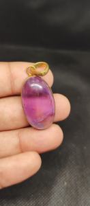 Pendentif en laiton fait main avec pierre précieuse cabochon en améthyste naturelle, pendentif bleu et améthyste - Product Image 3