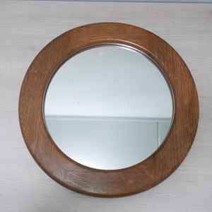 Vintage <b>round</b> <b>mirror</b> with <b>oak</b> frame - 1960 - mid century - Product Image 4