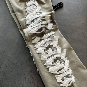 Unisex Vintage Oversized Hoodies Jogger Tracksuits High Quality Acid Wash Distressed Embroidery <b>Applique</b> Custom Plus Size Spring - Product Image 4