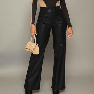 Pantalones de cuero de mujer hechos a medida en MOQ bajo 2025 Último diseño Pantalones de cuero de mujer de color liso sólido para ropa de calle - Product Image 5