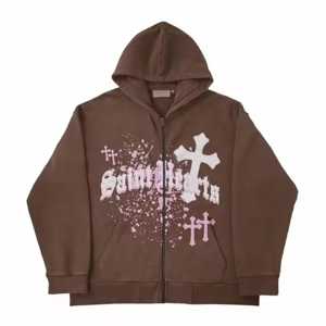 Sudadera con Capucha Personalizada de Moda, Impresión en Pantalla y Puff, Estilo Urbano, Calidad Premium, Cierre de Cremallera, 500GSM, para Hombre - Product Image 1