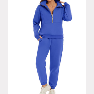 Sudadera Personalizada de Alta Calidad con Logotipo Sólido, Estilo Casual de Otoño, Media Cremallera, Manga Larga, 100% Algodón, Felpa, Traje Deportivo para Mujer - Product Image 1