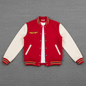 แจ็คเก็ตวาร์ซิตี้ดีไซน์ใหม่ ปักโลโก้ตามสั่ง แจ็คเก็ตวาร์ซิตี้ผู้ชาย แจ็คเก็ตเบสบอลสั่งทำจำนวนมาก พร้อมแขนหนัง - Product Image 1
