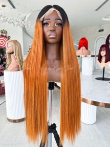 Vietnamese Silky Straight Wave Hair <b>Wig</b> Ready to Wear <b>Human</b> Hair Vendors Orange Color - Product Image 2