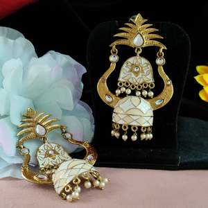 Meenakari Fusion & Kundan <b>Earrings</b> Regal Sophistication Detailed Meenakari Enamel Work Royal Charm Finest Quality Hanging <b>Pearls</b> - Product Image 3