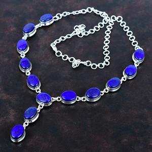 Genuino 925 plata esterlina Natural afgano lapislázuli Oval cabujón bisel ajuste cadena collar pesado para mujer joyería - Product Image 6