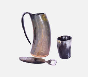 Ensemble de barware viking authentique fait main comprenant un mug en corne de buffle polie avec une poignée solide et un petit verre à liqueur assorti - Product Image 5