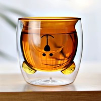 Gobelets à double paroi, verres à boire, tasse à café personnalisée de couleur, tasse à café en verre isolée avec un ours mignon, idéal pour les cadeaux