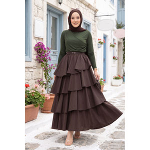 Brown Layered Ruffled Wrap <b>Skirt</b> Comfortable Breathable Spandex & Silk <b>Patchwork</b> Print Formal & Cute Styles for Spring - Product Image 1
