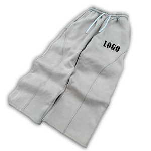 2025 hommes français éponge coton pantalons de survêtement léger Baggy pantalon fermeture éclair bas en détresse droite rayure acide lavage décontracté - Product Image 1