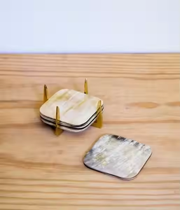 Ensemble de sous-verres carrés en corne de buffle, écologiques, classiques et luxueux, personnalisables, épaisseur personnalisée pour la maison, l'hôtel, Crescent Crafts - Product Image 3