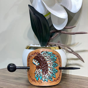 Handmade Genuine Leather <b>Hair</b> Stick <b>Barrette</b> with Flower Design Multiple Designs <b>Hair</b> Pin with Wood Stick Women <b>Hair</b> Slides - Product Image 5