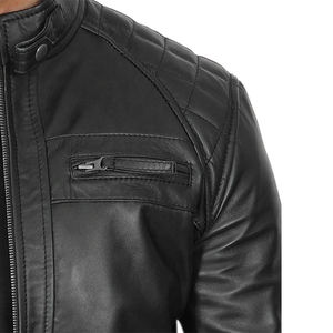 Chaqueta de Motociclista de Cuero PU Negra al por Mayor, de Manga Larga, para Hombre, de Invierno, con Cuello Alto, Transpirable, de Secado Rápido, con Bolsillo con Cremallera - Product Image 5