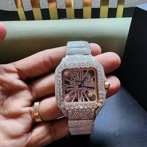 Reloj de Lujo con Movimiento de Cuarzo Japonés, Esfera Cuadrada con Diseño de Esqueleto, Diamante Moissanite Rosa de Dos Tonos, Correa de Acero Inoxidable, Estilo Deportivo Antiguo - Product Image 2