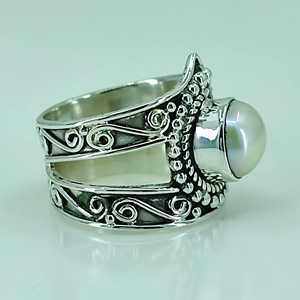 Handmade Boho Freshwater Pearl Sterling Silver Ring June Birthstone Statement Promise <b>Unique</b> Artisan Jewelry <b>Gift</b> - Product Image 2