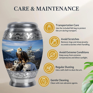 Urna de cremación de aluminio hecha a mano con acabado recubierto de Meena azul en tamaño grande y de recuerdo 3 Cu, urnas de cremación de Metal con grabado de Águila - Product Image 5