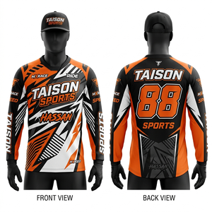 เสื้อเจอร์ซีย์มอเตอร์ครอสผู้ชาย 140 GSM ผ้าโพลีเอสเตอร์ตาข่าย ระบายอากาศได้ดี สีน้ำเงินดำ ดีไซน์แผงสี  ลายพิมพ์แบบซับลิเมชั่น  โลโก้สั่งทำได้  ทรงสำหรับแข่งรถ - Product Image 2