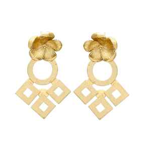 Pendientes de latón para mujer, recién llegados, con diseño de flor, hechos a mano, chapados en oro, a la moda, para mujeres y niñas. - Product Image 1