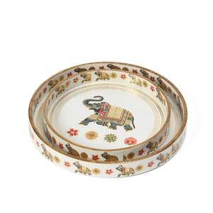 Plateaux de service ronds en bois de qualité supérieure, durables, avec des motifs classiques Pichwai disponibles pour la cuisine et la salle à manger - Product Image 4