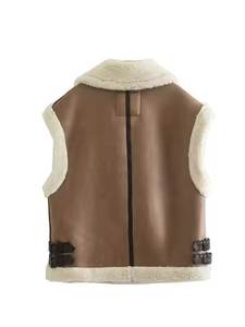 Classique en cuir personnalisé gilet usine streetwear mode fourrure intérieur chaud sans manches élégant vêtements d'extérieur d'hiver - Product Image 4