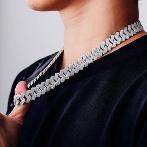 Cadena Cubana Personalizada de 15 mm con Tres Hileras de Moissanita, Plata de Ley 925 Maciza, Chapada en Oro Blanco, Estilo Hip Hop, Joyería - Product Image 3