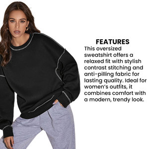 Sweatshirts surdimensionnés à coutures contrastées anti-boulochage personnalisés, coupe décontractée, parfaits pour les tenues de femmes - Product Image 5