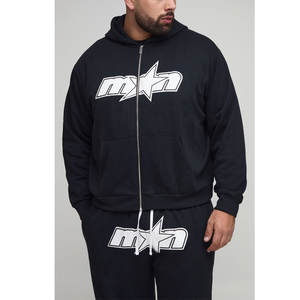 Ensemble de survêtement sport pour homme, hiver, motif uni, fermeture éclair intégrale, vêtements de sport et pantalon empilé, jogging, ensemble 2 pièces - Product Image 1