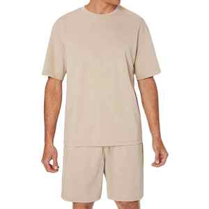 Survêtement vierge personnalisé 100% coton biologique de haute qualité pour hommes Ensemble t-shirt short surdimensionné à col rond décontracté pour hommes - Product Image 1