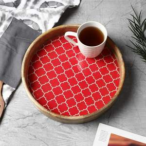 Plateau rectangulaire en bois de mangue rouge marocain, plateau de service en bois imprimé pour la décoration de la maison et l'organisation des ustensiles de cuisine et cadeau - Product Image 4