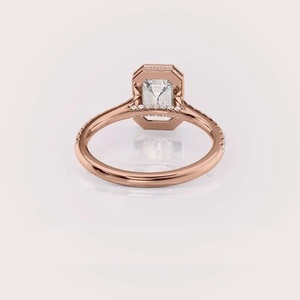 IGI Certified Emerald Cut Lab Grown Diamond Bezel <b>Set</b> Engagement & Wedding <b>Ring</b> with Pave Band in 9K White / Rose / Yellow <b>Gold</b> - Product Image 3