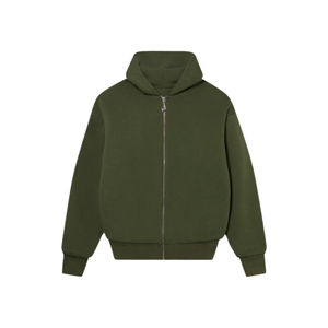 เสื้อมีฮู้ดซิปสองชั้นผ้าฝ้าย100% โอเวอร์ไซส์สีเขียวมะกอกออกแบบได้ตามที่ต้องการสำหรับฤดูหนาว - Product Image 1